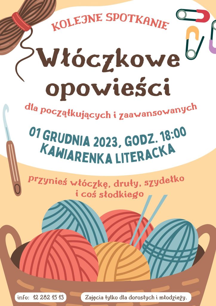 grafika przedstawia plakat spotkania klubu Włóczkowe Opowieści
