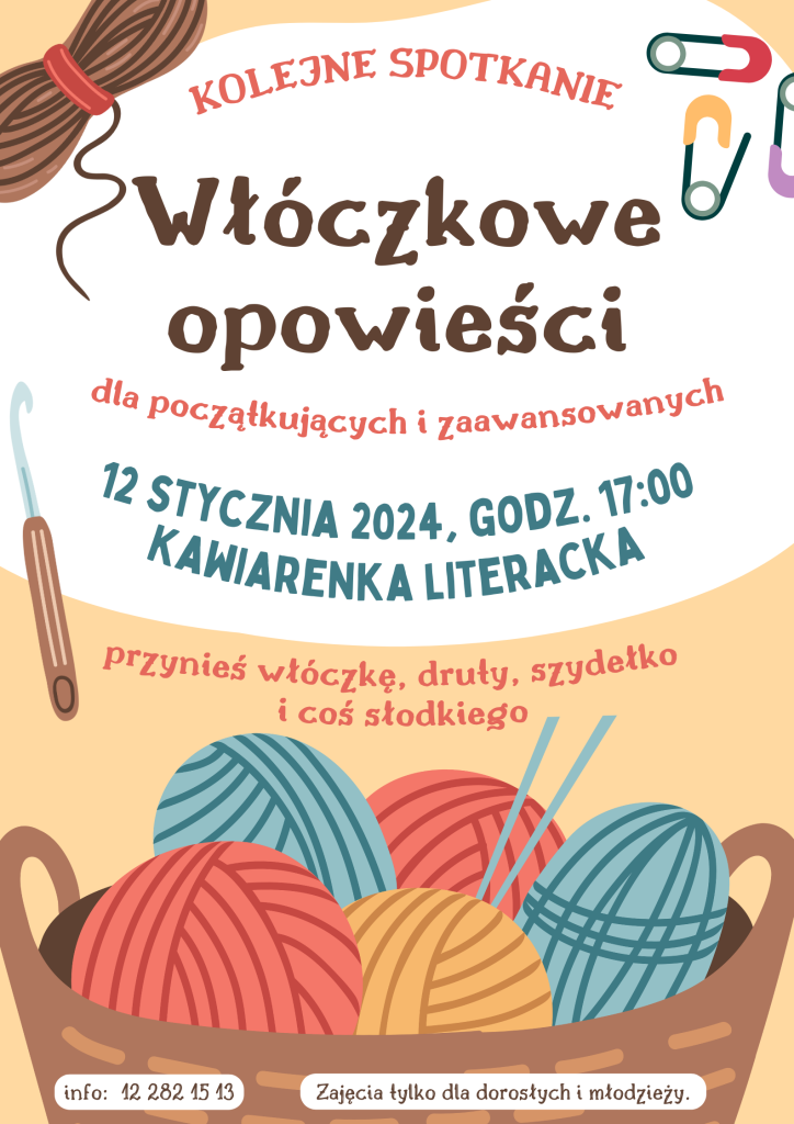 grafika przedstawia plakat spotkania klubu Włóczkowe Opowieści