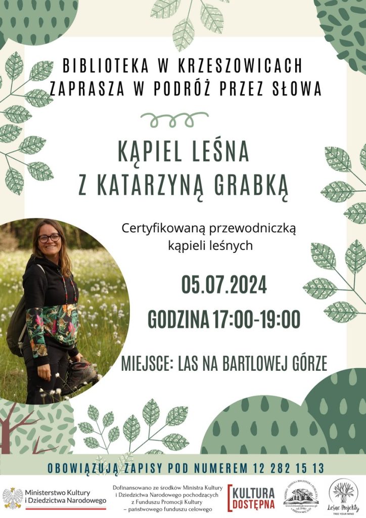 grafika przedstawia plakat wydarzenia Kąpiel Leśna z Katarzyną Grabką