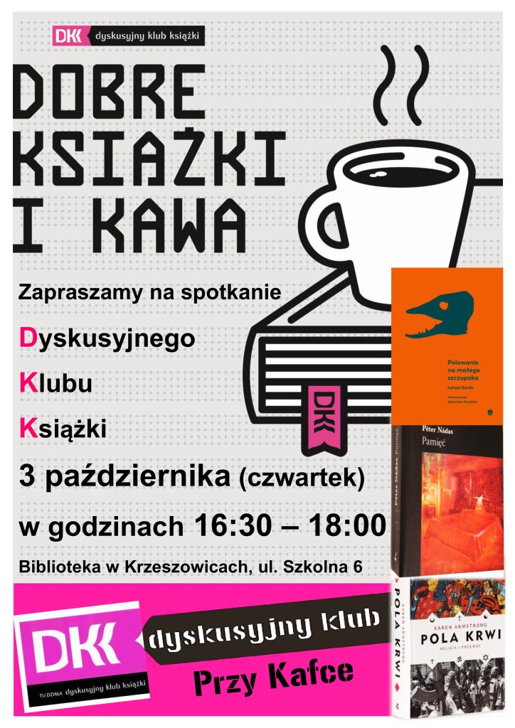 grafika przedstawia plakat październikowego spotkania Dyskusyjnego Klubu Książki