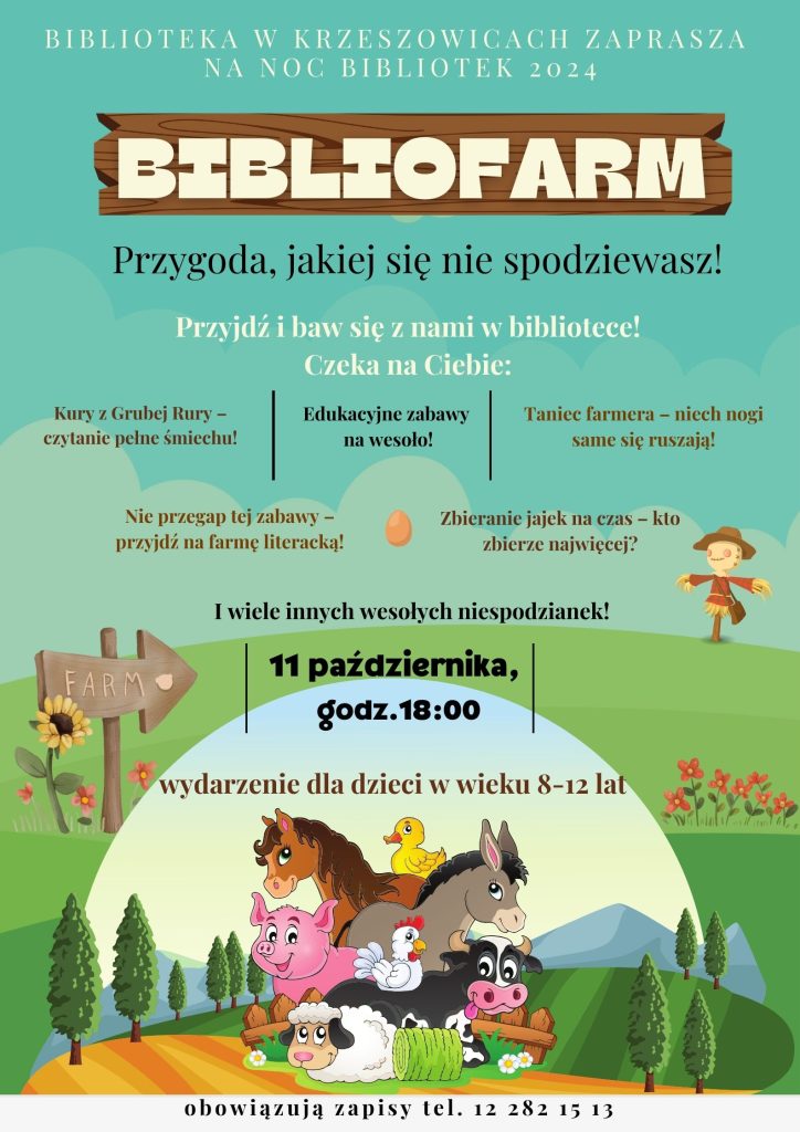 grafika przedstawia plakat Nocy Bibliotek 2024 - BiblioFarm