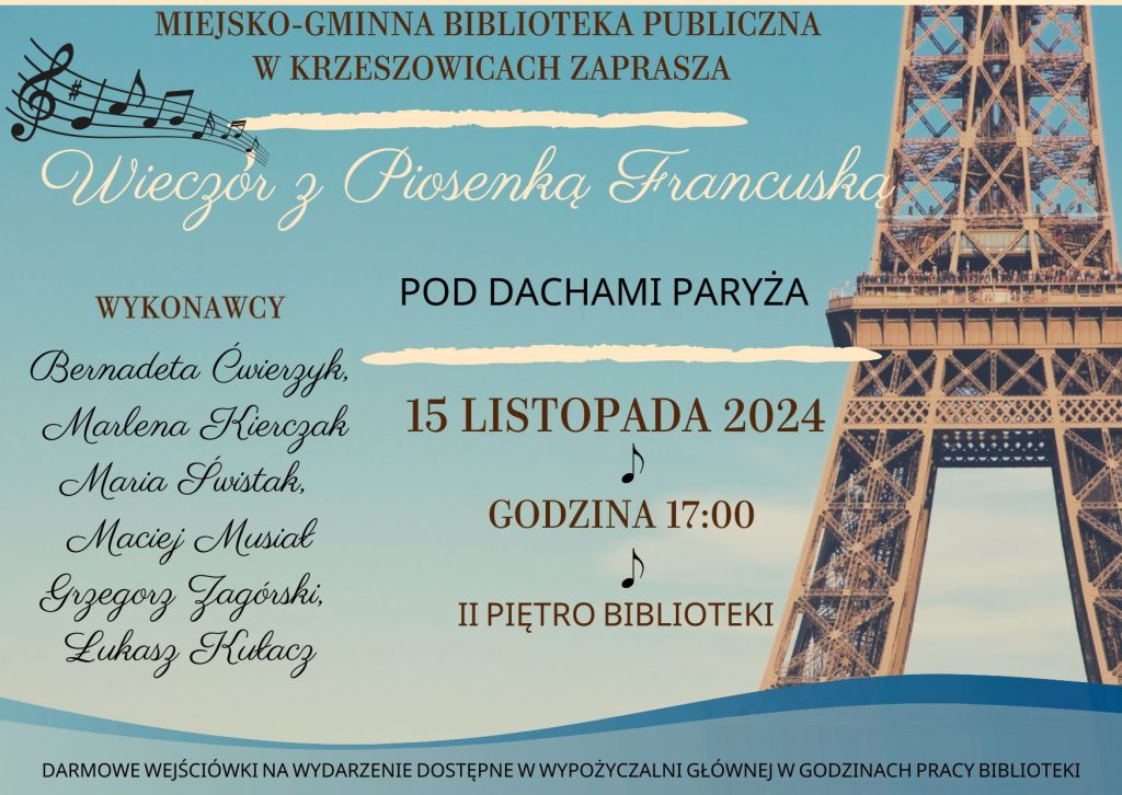 grafika przedstawia plakat Wieczoru z piosenką francuską