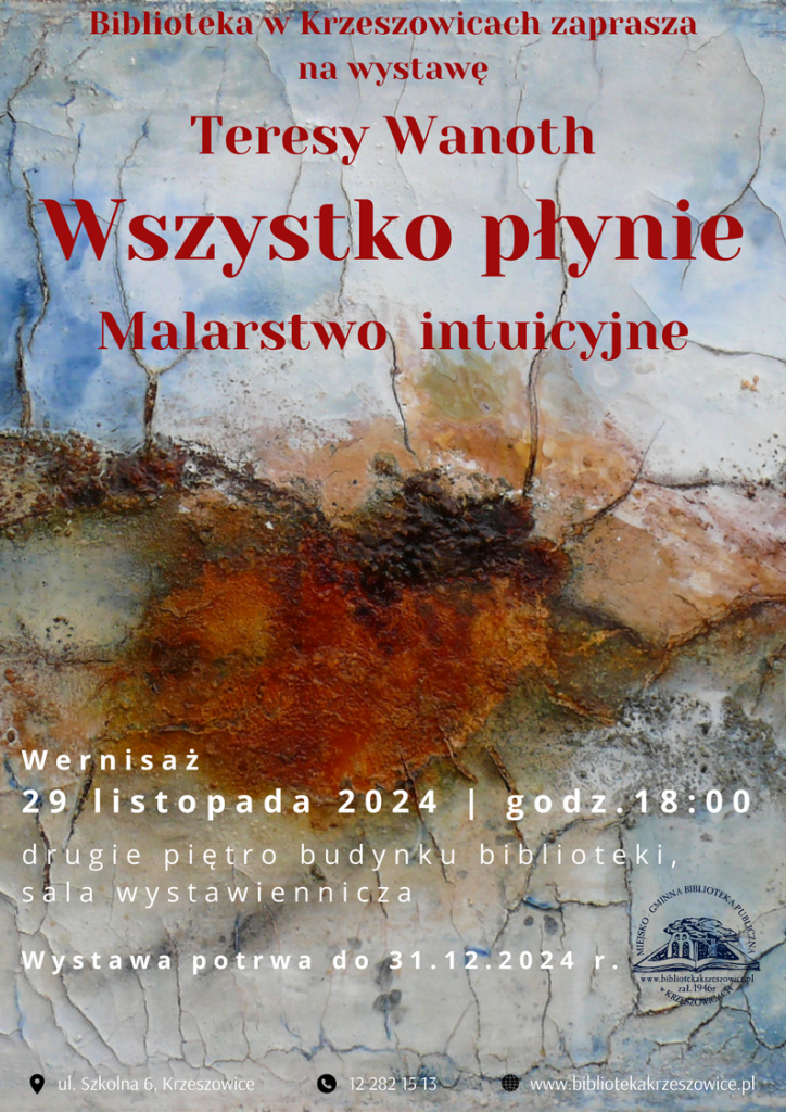 grafika przedstawia plakat wernisażu i wystawy malarstwa Teresy Wanoth
