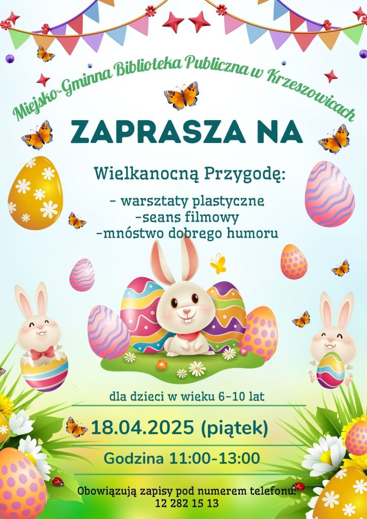 grafika przedstawia plakat wielkanocnych zajęć dla dzieci