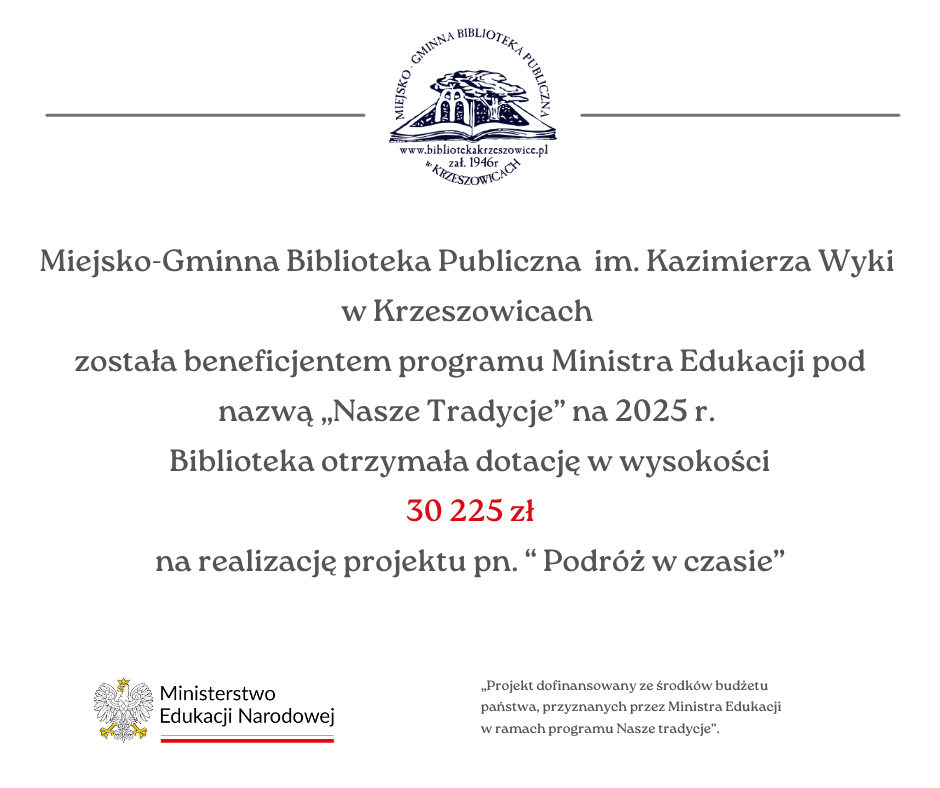 grafika przedstawia informację o dotacji dla biblioteki