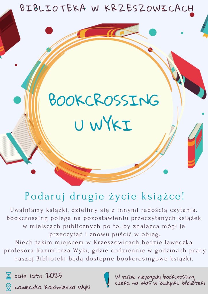 grafika przedstawia plakat akcji bookcrossing u Wyki