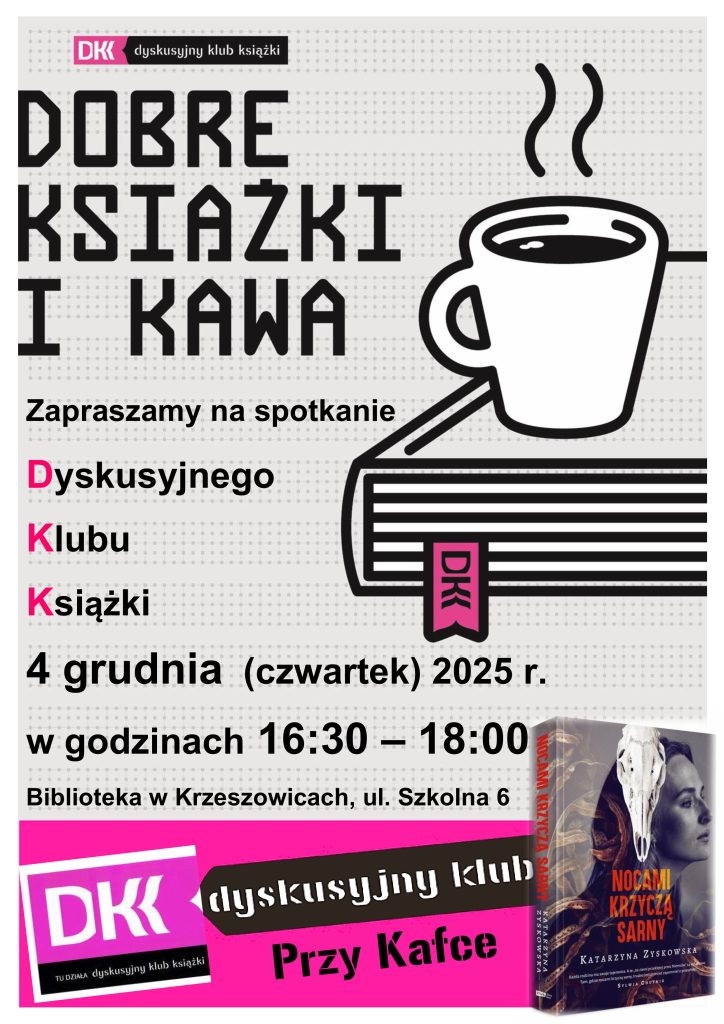 grafika przedstawia plakat grudniowego spotkania Dyskusyjnego Klubu Książki