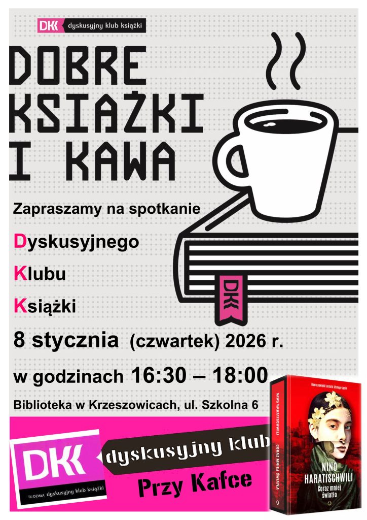 grafika przedstawia plakat styczniowego spotkania Dyskusyjnego Klubu Książki