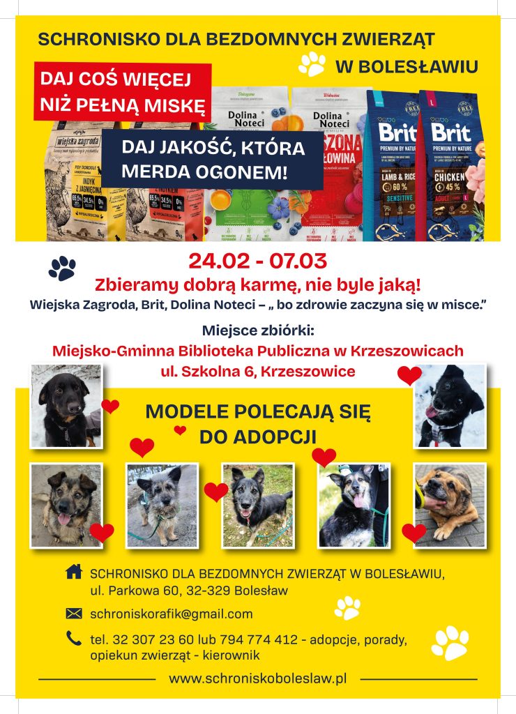 grafika przedstawia plakat zbiórki dla piesków