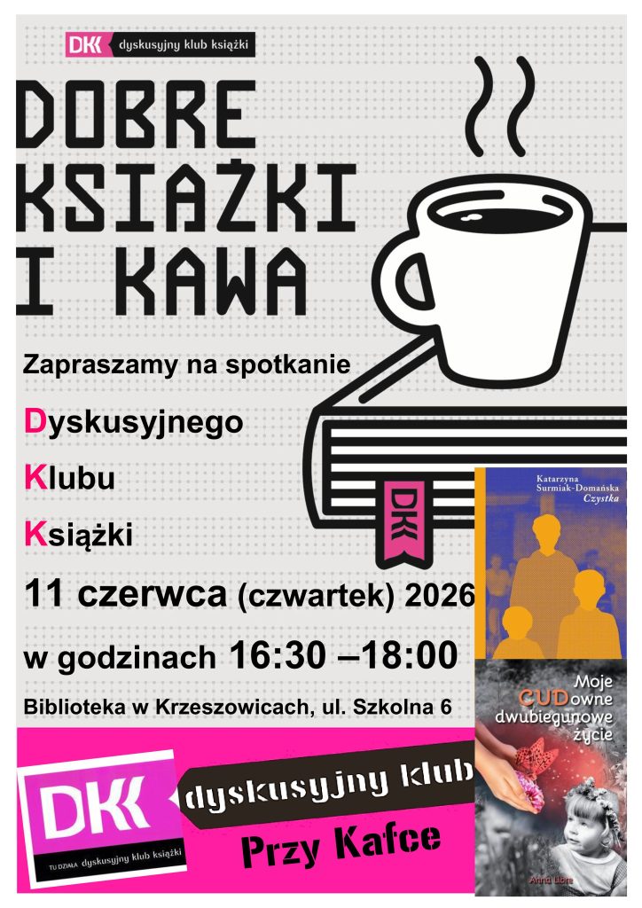 grafika przedstawia plakat czerwcowego spotkania Dyskusyjnego Klubu Książki