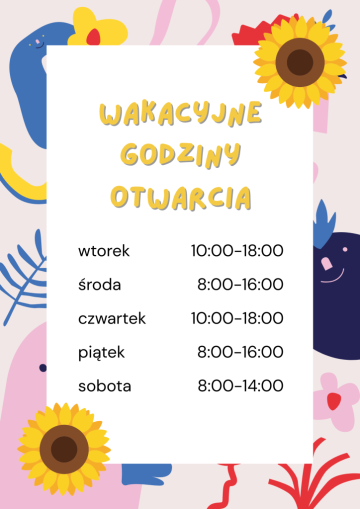 wakacyjne godziny otwarcia - plakat a4
