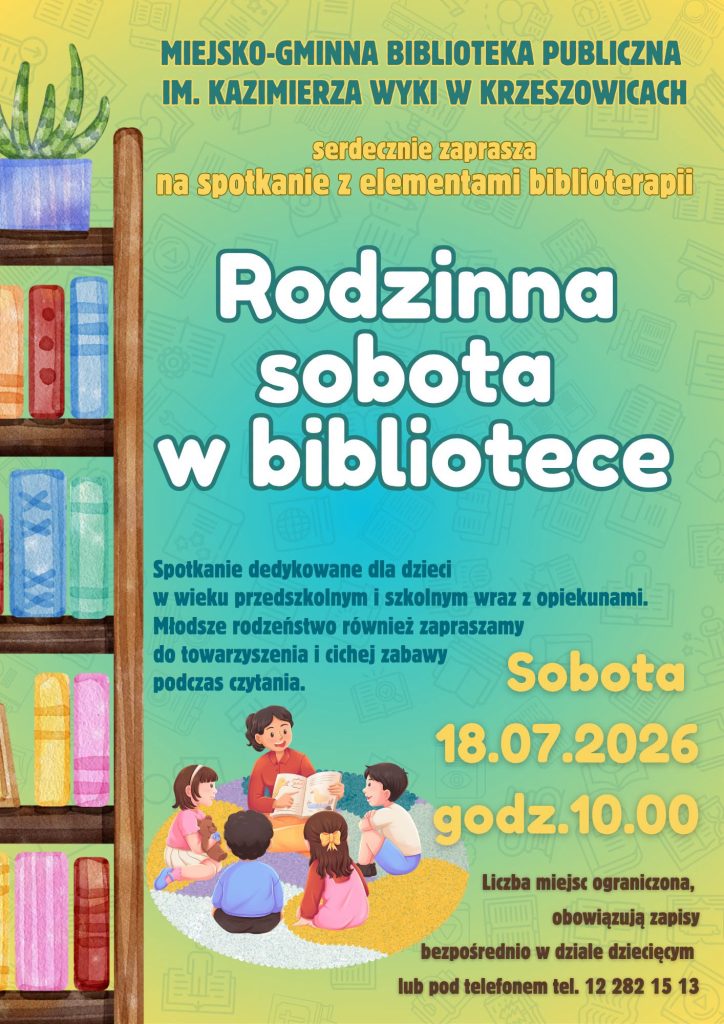 grafika przedstawia plakat Rodzinnej soboty w bibliotece